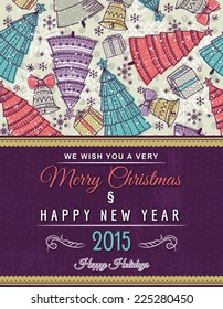 background with many christmas trees and wish text, vector illustration