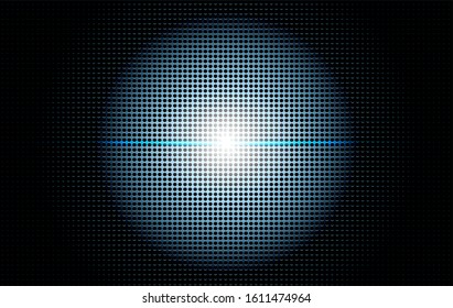 Background with many circle motifs. Plus a long beam of light in the middle. Looks radiant, and sparkling. Black and white gradation. Image of light spectrum