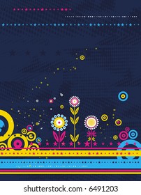 background with many different circles, shapes,flower, vector illustration