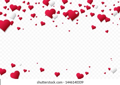 Background with many falling abstract hearts and place for your text. Vector illustration.