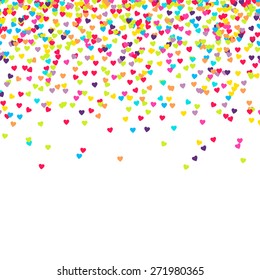 Background with many falling tiny heart shaped confetti pieces