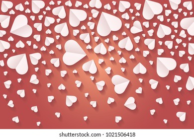 Background with many hearts vector icon, White heart on the red background, Paper cut of heart shape, Logo of valentine day and love symbol.