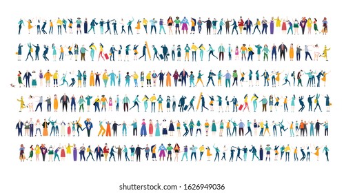 Background with many people in casual and business clothes. Student, business people, workers, doctors.