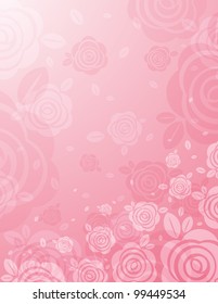 background with many pink roses, vector illustration