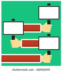 background with many poster in a hands