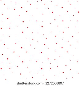 Background many tiny red hearts creating a chaotic pattern. Vector template for romantic design.
