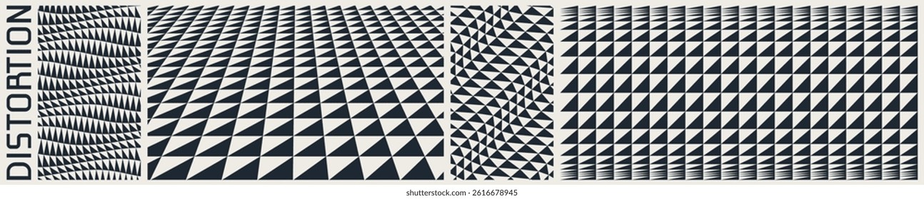 Background of many white and black triangles with dynamic effect and optical illusion. Cover design template. Half-tone vector pattern. 3d illustration for brochure, presentation, flyer or banner.