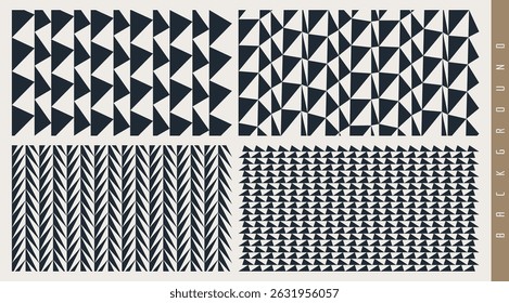 Fondo de muchos triángulos blancos y negros con efecto dinámico e ilusión óptica. Plantilla de diseño de la cubierta. Patrón de Vector semitono. Ilustración 3D para folleto, presentación, volante o Anuncio.