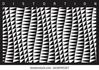 Background of many white and black triangles with dynamic effect and optical illusion. Cover design template. Half-tone vector pattern. 3d illustration for brochure, presentation, flyer or banner.