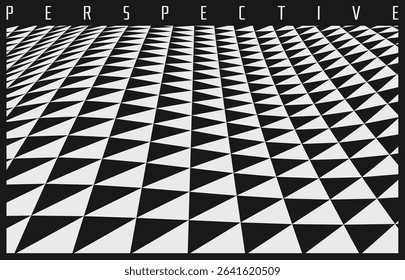 Background of many white and black triangles with dynamic effect and optical illusion. Cover design template. Half-tone vector pattern. 3d illustration for brochure, presentation, flyer or banner.