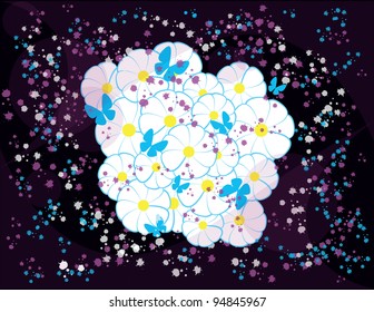 background with many white flowers with butterfly