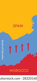 Background map of Morocco and Spain, part of Ceuta. Moroccan migrants to Ceuta