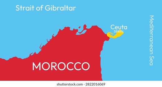 Background map of Morocco and Spain, part of Ceuta. Moroccan migrants to Ceuta