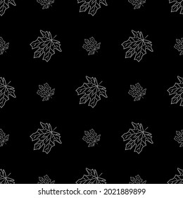 Background of maple leaves, seamless pattern white on black