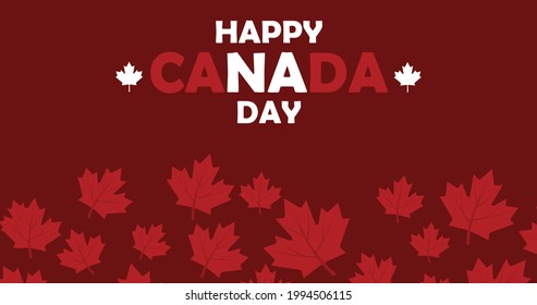 Background with maple leaves and text inscription Happy Canada Day. july 1st