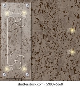 Background of marble with glass panel and bulb symbol