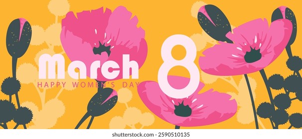Background for March 8. Web banner with flowers. Happy International Women's Day. Vector illustration.	
