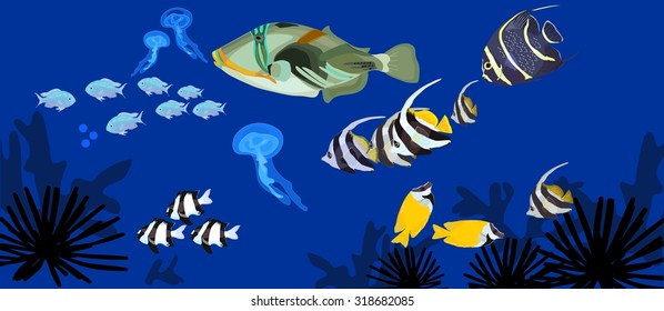 background with marine tropical fish