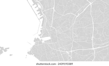 Fondo Marsella mapa, Francia, blanco y gris claro cartel de la ciudad. Mapa vectorial con carreteras y agua. Proporción panorámica, mapa de ruta de diseño plano digital.