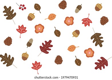 Background material for autumn leaves and nuts