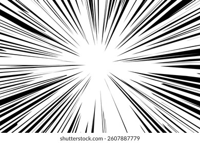 Background material with black and white converging lines toward the center Manga background material Horizontal Black and white