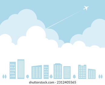 Background Material of Blue Sky, Cumulus Clouds, and Cityscape