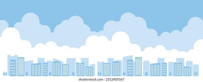 Background Material of Blue Sky, Cumulus Clouds, and Cityscape