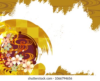 Background material with brush, gold and Japanese pattern