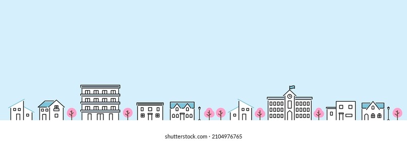 Background material of cherry blossom tree and landscape of townscape