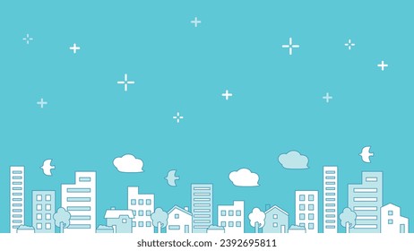 Background material of a cityscape lined with buildings and houses with a sparkling sky