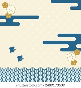 Background material: A collection of Japanese traditional patterns - Landscape of plovers flying over the sea