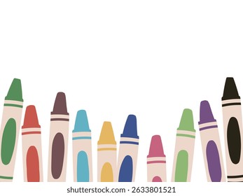 Background material of crayons arranged in a messy manner