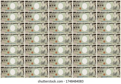 Background material: Illustration with a 10,000 yen bill, Lottery and gambling images - Translation: Bank of Japan notes, Ichiman Yen, Bank of Ja