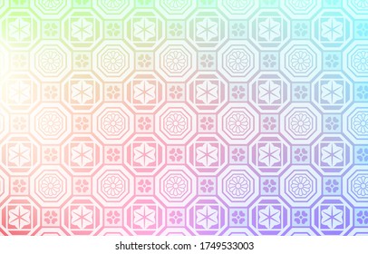 Background material: Illustration of pale rainbow gradation and Japanese pattern