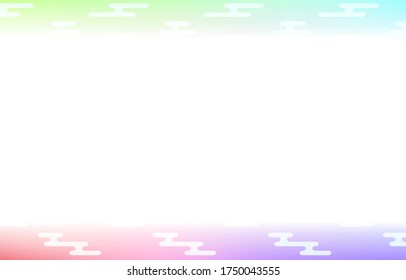 Material de fondo: Ilustración de la gradación del arcoiris pálido y el patrón japonés, atmósfera suave