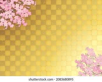 Material de fondo de la ilustración vectorial de estilo japonés de flores de cerezo y hoja de oro