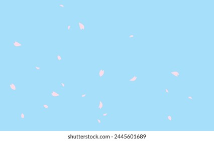 Background material with light blue background and falling cherry blossom petals