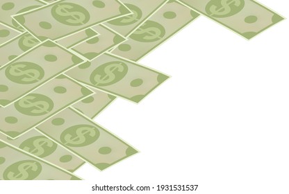 Background material lined with dollar bills, isometric, with copy space