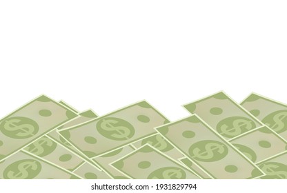 Background material lined with dollar bills, isometric, with copy space