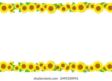 Background material made of illustrations of sunflower flowers and leaves