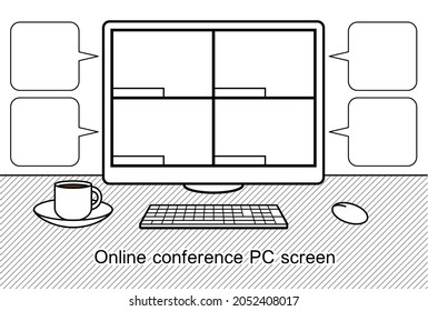 Background material Online conference PC screen Photo frame design Simple illustration Vector