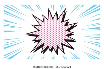 Background material of pink dot pattern jagged frame and blue concentrated lines