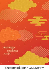 Background material of the red and gold cloud of New Year holidays.