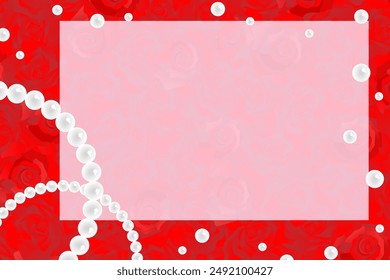 Background material of red roses and pearls spread out without gaps