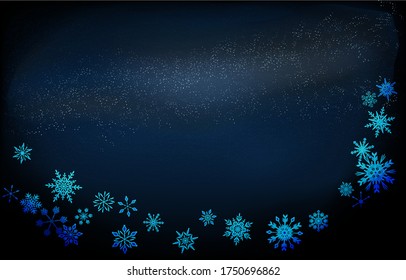 Material de fondo: cielo estrellado y marco copo de nieve, versión de gradiente azul