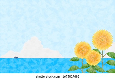 Background material: sunflower, sea, and incoming clouds