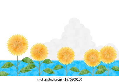 Background material: sunflower, sea, and incoming clouds