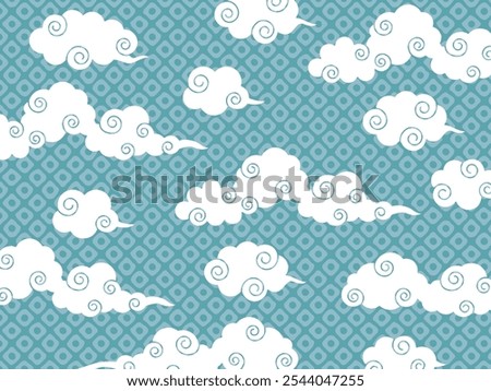 Background material with swirling clouds and Japanese pattern