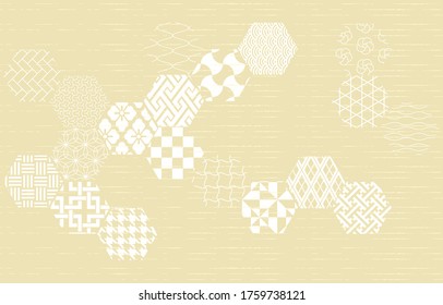 Background material: Vector illustration of traditional Japanese patterns arranged in octagon with light colors
Japanese style pattern