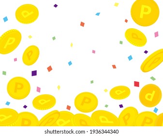 Background material where coins fall from the sky. Point. Vector illustration.